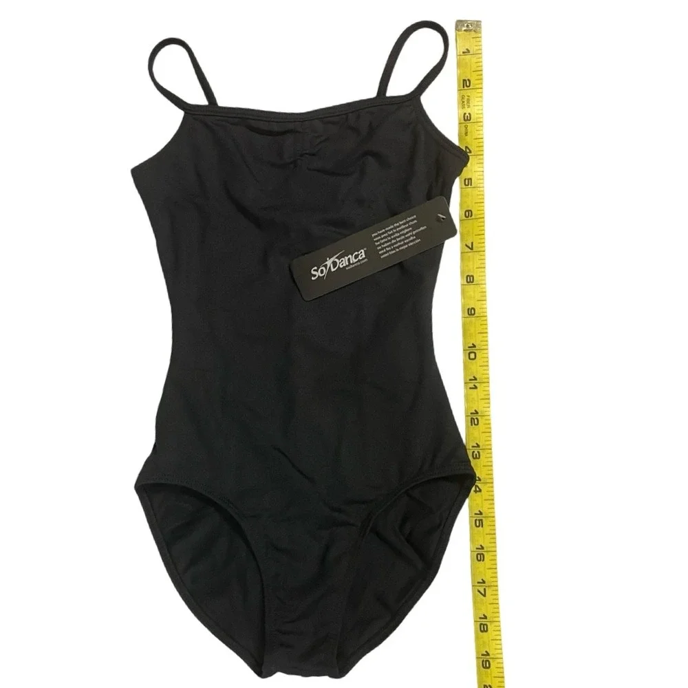 NWT So Danca SL05‎ Kids Camisole Leotard Black Pinch Front Low Back Size YJR/2B